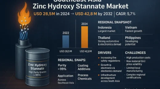 Southeast Asia Zinc Hydroxy Stannate Market to Reach USD 42.8 Million by 2032, Exhibiting a CAGR of 5.7%