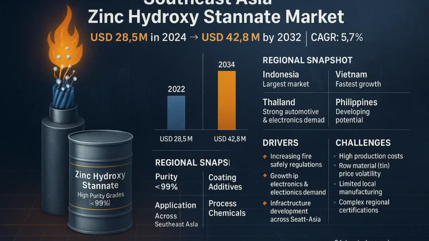 Southeast Asia Zinc Hydroxy Stannate Market to Reach USD 42.8 Million by 2032, Exhibiting a CAGR of 5.7%